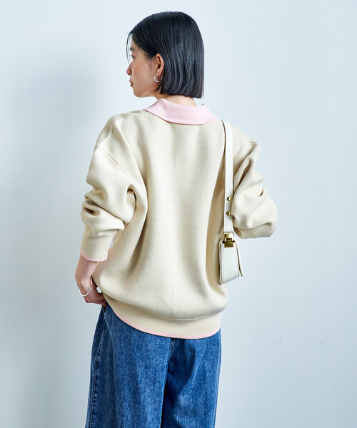 FREAK'S STORE(フリークスストア)の「<マシーンウォッシャブル> スウェットライク 配色ポロニット(ニット/セーター・レディース・ブラック/オフホワイト/ライトグレー/ネイビー・フリ-)」の11枚目の写真