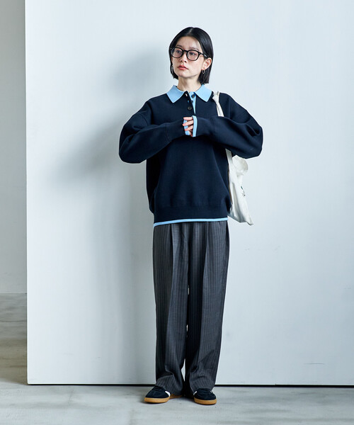 FREAK'S STORE(フリークスストア)の「<マシーンウォッシャブル> スウェットライク 配色ポロニット(ニット/セーター・レディース・ブラック/オフホワイト/ライトグレー/ネイビー・フリ-)」の18枚目の写真
