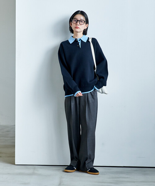 FREAK'S STORE(フリークスストア)の「<マシーンウォッシャブル> スウェットライク 配色ポロニット(ニット/セーター・レディース・ブラック/オフホワイト/ライトグレー/ネイビー・フリ-)」の20枚目の写真