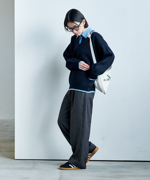 FREAK'S STORE(フリークスストア)の「<マシーンウォッシャブル> スウェットライク 配色ポロニット(ニット/セーター・レディース・ブラック/オフホワイト/ライトグレー/ネイビー・フリ-)」の21枚目の写真