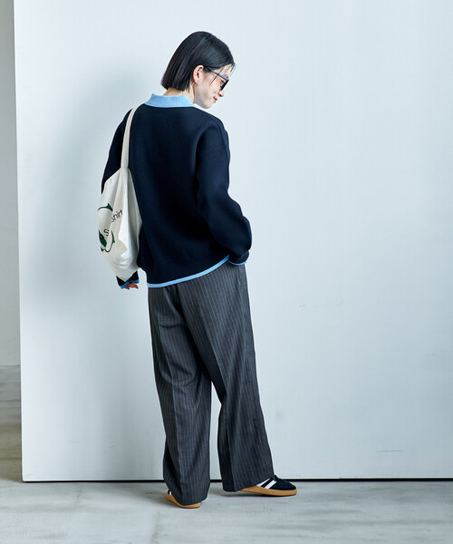 FREAK'S STORE(フリークスストア)の「<マシーンウォッシャブル> スウェットライク 配色ポロニット(ニット/セーター・レディース・ブラック/オフホワイト/ライトグレー/ネイビー・フリ-)」の22枚目の写真