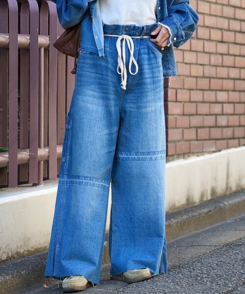 etsinta（エシンタ）の「【etsinta/エシンタ】ライトオンスリメイクワイドパンツ（デニムパンツ・レディース・インディゴブルー・ONE SIZE）」の2枚目の写真