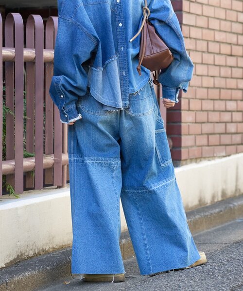 etsinta（エシンタ）の「【etsinta/エシンタ】ライトオンスリメイクワイドパンツ（デニムパンツ・レディース・インディゴブルー・ONE SIZE）」の5枚目の写真