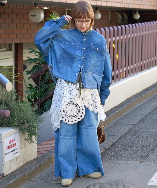 etsinta（エシンタ）の「【etsinta/エシンタ】ライトオンスリメイクワイドパンツ（デニムパンツ・レディース・インディゴブルー・ONE SIZE）」の11枚目の写真