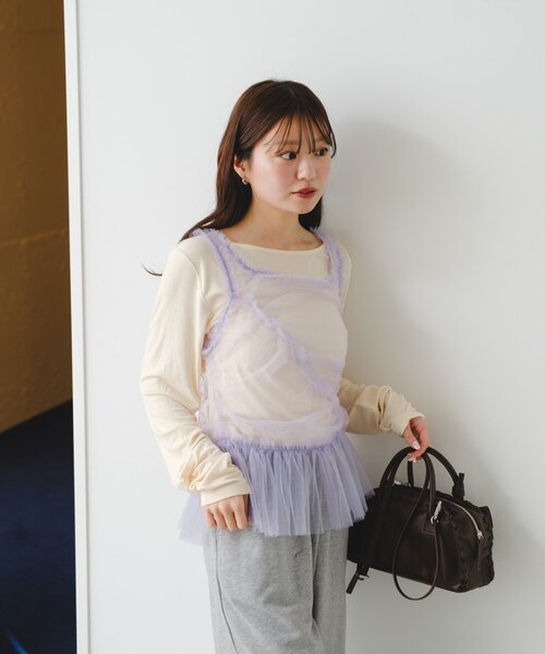 Kastane(カスタネ)の「チュールビスチェ×ロンTeeSET(Tシャツ/カットソー・レディース・アイボリー/ブラック/パープル・FREE)」の22枚目の写真