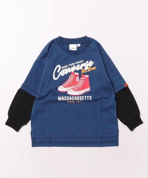 CONVERSE(コンバース)の「CONVERSE/コンバース チェーン刺繍レイヤードTシャツ(Tシャツ/カットソー・キッズ・ブルー系その他/ブラック/オフホワイト・110cm/120cm/130cm)」の3枚目の写真