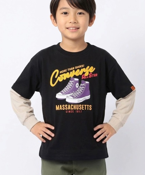 CONVERSE(コンバース)の「CONVERSE/コンバース チェーン刺繍レイヤードTシャツ(Tシャツ/カットソー・キッズ・ブルー系その他/ブラック/オフホワイト・110cm/120cm/130cm)」の2枚目の写真