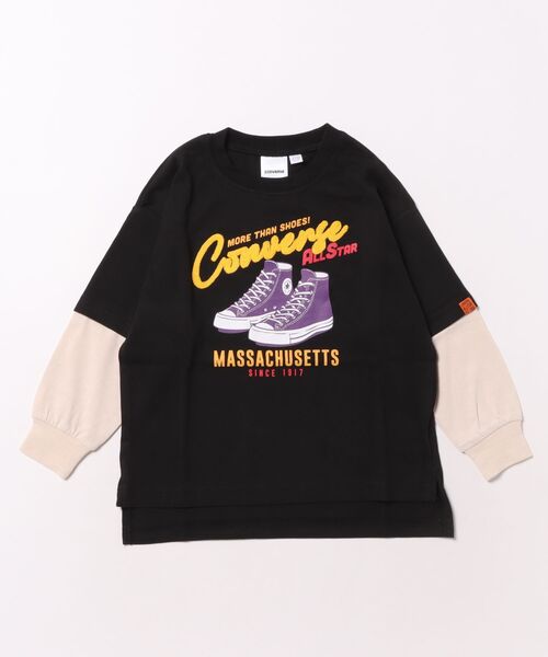 CONVERSE(コンバース)の「CONVERSE/コンバース チェーン刺繍レイヤードTシャツ(Tシャツ/カットソー・キッズ・ブルー系その他/ブラック/オフホワイト・110cm/120cm/130cm)」の6枚目の写真