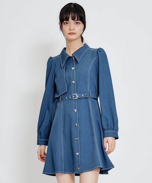 REDYAZEL（レディアゼル）の「バイカラーステッチフレアミニシャツワンピース（ワンピース・レディース・ミント/ライトグレー/ネイビー・MEDIUM/SMALL）」の3枚目の写真