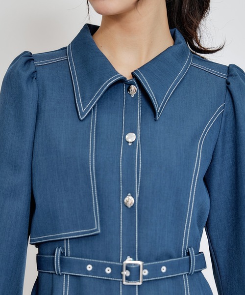 REDYAZEL（レディアゼル）の「バイカラーステッチフレアミニシャツワンピース（ワンピース・レディース・ミント/ライトグレー/ネイビー・MEDIUM/SMALL）」の19枚目の写真