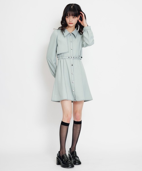 REDYAZEL（レディアゼル）の「バイカラーステッチフレアミニシャツワンピース（ワンピース・レディース・ミント/ライトグレー/ネイビー・MEDIUM/SMALL）」の22枚目の写真