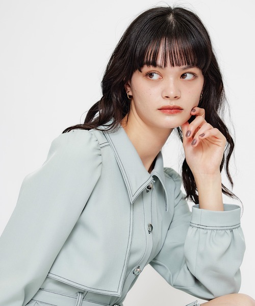 REDYAZEL（レディアゼル）の「バイカラーステッチフレアミニシャツワンピース（ワンピース・レディース・ミント/ライトグレー/ネイビー・MEDIUM/SMALL）」の13枚目の写真