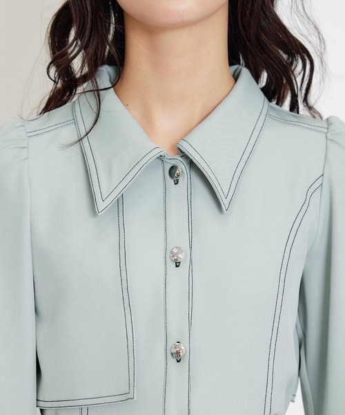 REDYAZEL（レディアゼル）の「バイカラーステッチフレアミニシャツワンピース（ワンピース・レディース・ミント/ライトグレー/ネイビー・MEDIUM/SMALL）」の16枚目の写真