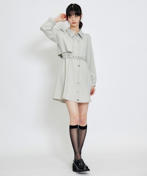 REDYAZEL（レディアゼル）の「バイカラーステッチフレアミニシャツワンピース（ワンピース・レディース・ミント/ライトグレー/ネイビー・MEDIUM/SMALL）」の7枚目の写真