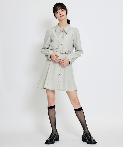 REDYAZEL（レディアゼル）の「バイカラーステッチフレアミニシャツワンピース（ワンピース・レディース・ミント/ライトグレー/ネイビー・MEDIUM/SMALL）」の8枚目の写真