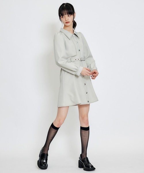 REDYAZEL（レディアゼル）の「バイカラーステッチフレアミニシャツワンピース（ワンピース・レディース・ミント/ライトグレー/ネイビー・MEDIUM/SMALL）」の9枚目の写真