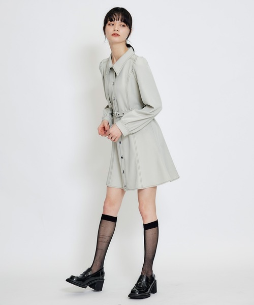 REDYAZEL（レディアゼル）の「バイカラーステッチフレアミニシャツワンピース（ワンピース・レディース・ミント/ライトグレー/ネイビー・MEDIUM/SMALL）」の10枚目の写真