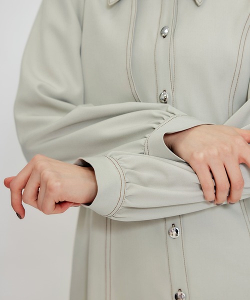 REDYAZEL（レディアゼル）の「バイカラーステッチフレアミニシャツワンピース（ワンピース・レディース・ミント/ライトグレー/ネイビー・MEDIUM/SMALL）」の6枚目の写真