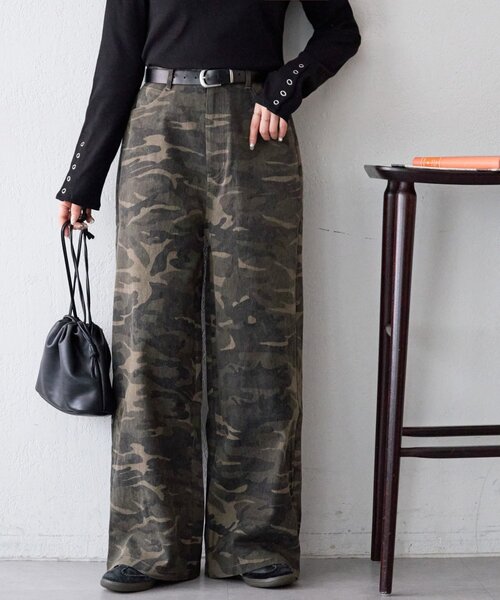 DISCOAT（ディスコート）の「【Enlude】アソート総柄ワイドレッグパンツ《ユニセックス》（デニムパンツ・レディース・カーキ/ブラウン・MEDIUM/LARGE）」の2枚目の写真