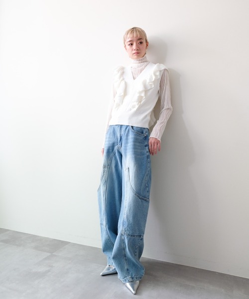 DOLLUPOOPS（ドールアップウップス）の「Front Pocket Belt Curve Pants(フロントポケットベルトカーブパンツ)（デニムパンツ・レディース・ブルー・FREE）」の14枚目の写真