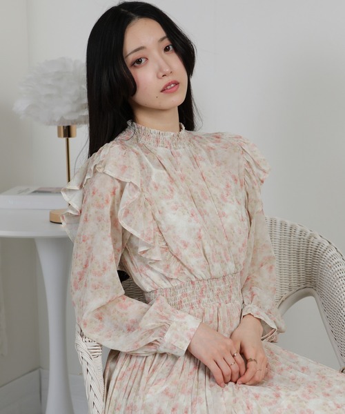 pumpkin port（パンプキンポート）の「水彩柄 フリルデザイン 消しプリーツ ワンピース（ワンピース・レディース・ピンク/パープル/ミント・M）」の17枚目の写真