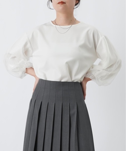 LUCA/LADY LUCK LUCA（ルカ/レディラックルカ）の「LC/LLL ポンチ袖チュール切替7分袖プルオーバー（Tシャツ/カットソー・レディース・オフホワイト/ブラック・FREE）」の2枚目の写真