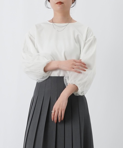 LUCA/LADY LUCK LUCA（ルカ/レディラックルカ）の「LC/LLL ポンチ袖チュール切替7分袖プルオーバー（Tシャツ/カットソー・レディース・オフホワイト/ブラック・FREE）」の8枚目の写真