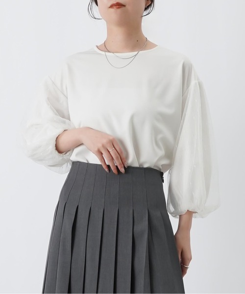 LUCA/LADY LUCK LUCA（ルカ/レディラックルカ）の「LC/LLL ポンチ袖チュール切替7分袖プルオーバー（Tシャツ/カットソー・レディース・オフホワイト/ブラック・FREE）」の3枚目の写真