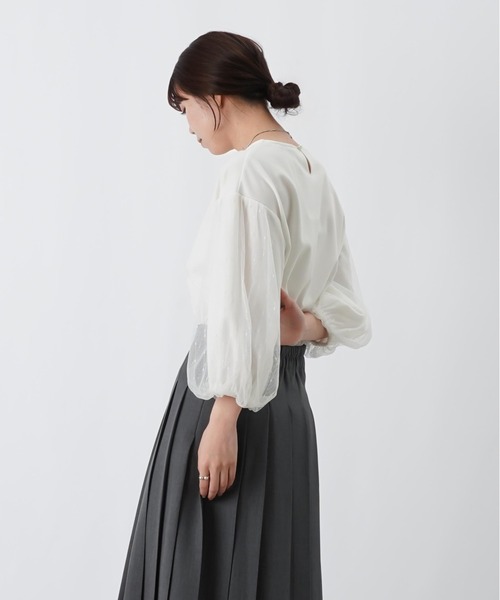 LUCA/LADY LUCK LUCA（ルカ/レディラックルカ）の「LC/LLL ポンチ袖チュール切替7分袖プルオーバー（Tシャツ/カットソー・レディース・オフホワイト/ブラック・FREE）」の6枚目の写真
