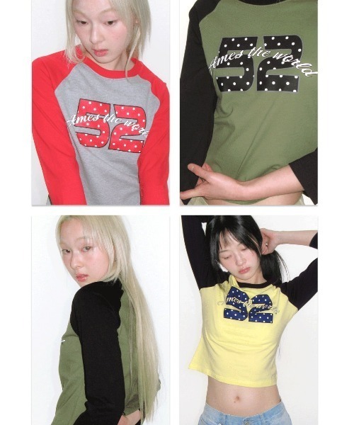 AMESWORLDWIDE(アメスワールドワイド)の「A'GEM/9 × .kom 『AMESWORLDWIDE/アメスワールドワイド』 DOT 52 3/4 SLEEVE RAGLAN LS TEE/3/4スリーブドット52ラグラン ロングスリーブ(Tシャツ/カットソー・レディース・レッド/ネイビー/ブラック・FREE)」の4枚目の写真