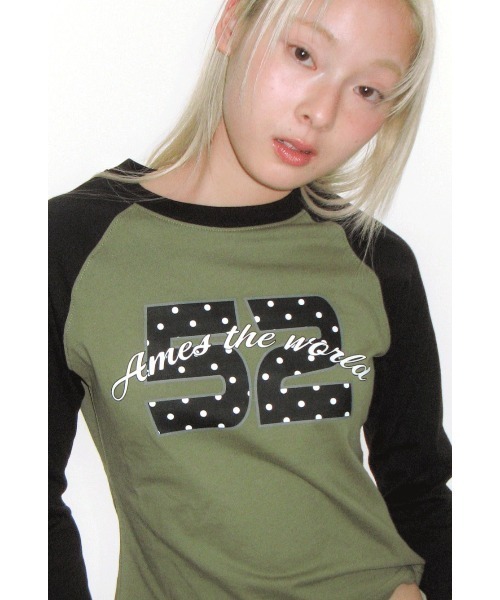 AMESWORLDWIDE(アメスワールドワイド)の「A'GEM/9 × .kom 『AMESWORLDWIDE/アメスワールドワイド』 DOT 52 3/4 SLEEVE RAGLAN LS TEE/3/4スリーブドット52ラグラン ロングスリーブ(Tシャツ/カットソー・レディース・レッド/ネイビー/ブラック・FREE)」の10枚目の写真