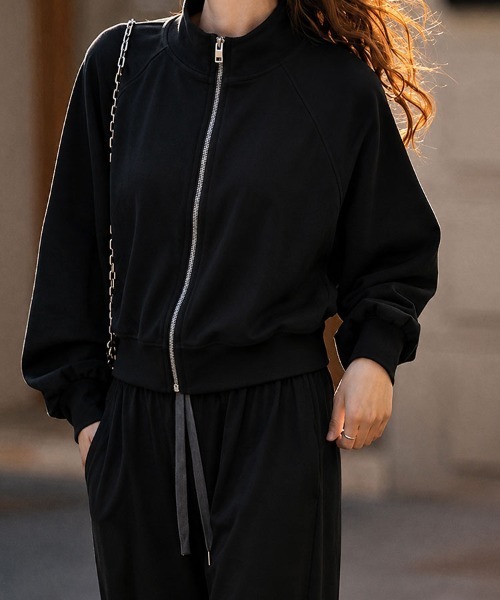 SallyLunn(サリーラン)の「ジップアップメッシュジャージセットアップ(セットアップ・レディース・ブラック/ピンク・LARGE/MEDIUM)」の3枚目の写真