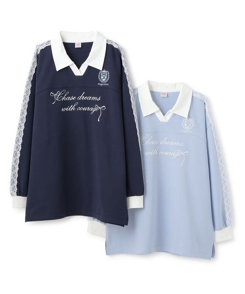 mezzo piano Junior(メゾピアノジュニア)の「袖レースユニホーム長袖Tシャツ(Tシャツ/カットソー・キッズ・サックスブルー/ネイビー・S:140cm/M:150cm/L:160cm)」の6枚目の写真