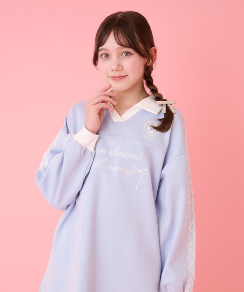 mezzo piano Junior(メゾピアノジュニア)の「袖レースユニホーム長袖Tシャツ(Tシャツ/カットソー・キッズ・サックスブルー/ネイビー・S:140cm/M:150cm/L:160cm)」の9枚目の写真