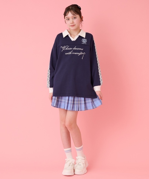 mezzo piano Junior(メゾピアノジュニア)の「袖レースユニホーム長袖Tシャツ(Tシャツ/カットソー・キッズ・サックスブルー/ネイビー・S:140cm/M:150cm/L:160cm)」の11枚目の写真