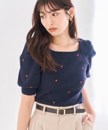 2026春夏新作 5分袖ハート刺繍ニット