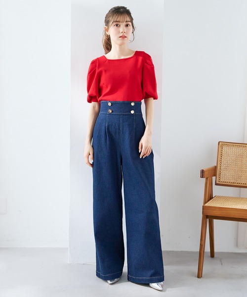31 Sons de mode（トランテアン　ソン　ドゥ　モード）の「2026春夏新作 5分袖ハート刺繍ニット（ニット/セーター・レディース・ネイビー/レッド/オフホワイト・ﾌﾘ-）」の8枚目の写真