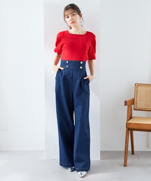 31 Sons de mode（トランテアン　ソン　ドゥ　モード）の「2026春夏新作 5分袖ハート刺繍ニット（ニット/セーター・レディース・ネイビー/レッド/オフホワイト・ﾌﾘ-）」の9枚目の写真