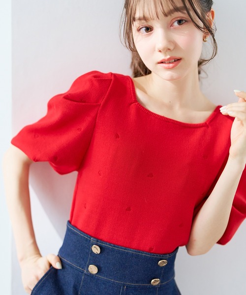 31 Sons de mode（トランテアン　ソン　ドゥ　モード）の「2026春夏新作 5分袖ハート刺繍ニット（ニット/セーター・レディース・ネイビー/レッド/オフホワイト・ﾌﾘ-）」の11枚目の写真