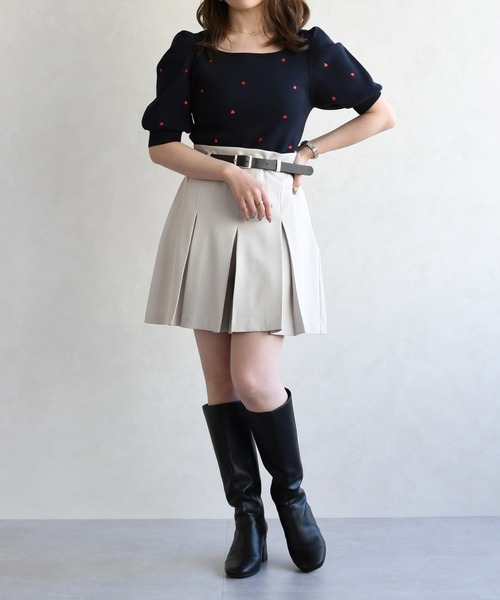 31 Sons de mode（トランテアン　ソン　ドゥ　モード）の「2026春夏新作 5分袖ハート刺繍ニット（ニット/セーター・レディース・ネイビー/レッド/オフホワイト・ﾌﾘ-）」の18枚目の写真