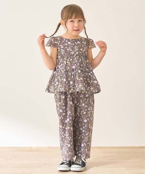 Lycee mine(リセマイン)の「【セットアップ】アソート総柄ティアードブラウス・スカラップパンツセット(セットアップ・キッズ・ブラック/ダークブラウン/サックスブルー/ピンク/ブルー/アイボリー/エメラルド/ブルーグレー・110cm/100cm/120cm/130cm/140cm/150cm)」の4枚目の写真