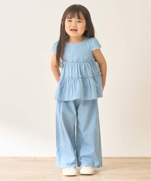 Lycee mine(リセマイン)の「【セットアップ】アソート総柄ティアードブラウス・スカラップパンツセット(セットアップ・キッズ・ブラック/ダークブラウン/サックスブルー/ピンク/ブルー/アイボリー/エメラルド/ブルーグレー・110cm/100cm/120cm/130cm/140cm/150cm)」の6枚目の写真