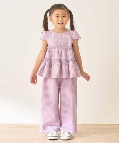 Lycee mine(リセマイン)の「【セットアップ】アソート総柄ティアードブラウス・スカラップパンツセット(セットアップ・キッズ・ブラック/ダークブラウン/サックスブルー/ピンク/ブルー/アイボリー/エメラルド/ブルーグレー・110cm/100cm/120cm/130cm/140cm/150cm)」の8枚目の写真