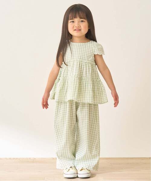 Lycee mine(リセマイン)の「【セットアップ】アソート総柄ティアードブラウス・スカラップパンツセット(セットアップ・キッズ・ブラック/ダークブラウン/サックスブルー/ピンク/ブルー/アイボリー/エメラルド/ブルーグレー・110cm/100cm/120cm/130cm/140cm/150cm)」の5枚目の写真