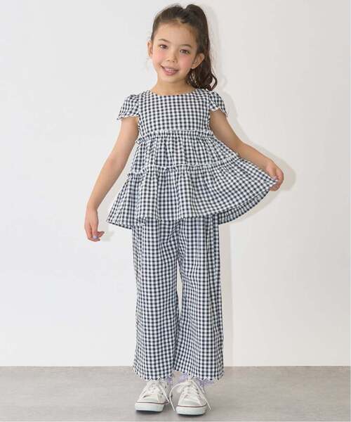 Lycee mine(リセマイン)の「【セットアップ】アソート総柄ティアードブラウス・スカラップパンツセット(セットアップ・キッズ・ブラック/ダークブラウン/サックスブルー/ピンク/ブルー/アイボリー/エメラルド/ブルーグレー・110cm/100cm/120cm/130cm/140cm/150cm)」の2枚目の写真