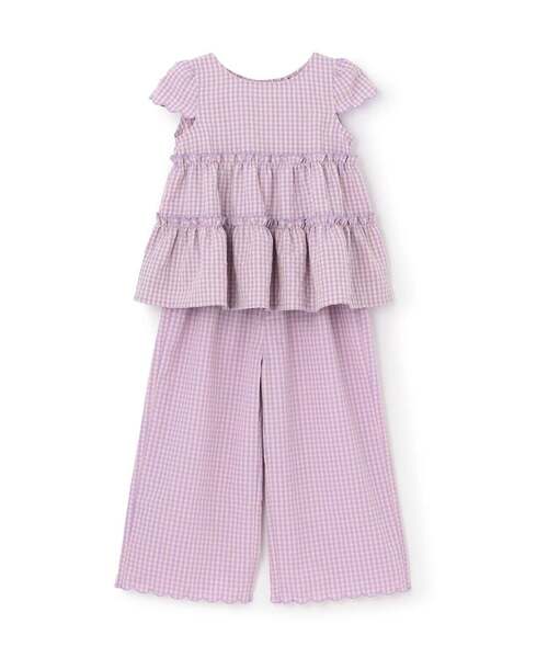 Lycee mine(リセマイン)の「【セットアップ】アソート総柄ティアードブラウス・スカラップパンツセット(セットアップ・キッズ・ブラック/ダークブラウン/サックスブルー/ピンク/ブルー/アイボリー/エメラルド/ブルーグレー・110cm/100cm/120cm/130cm/140cm/150cm)」の10枚目の写真