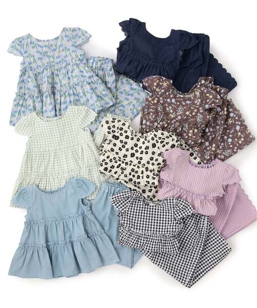Lycee mine（リセマイン）の「【セットアップ】アソート総柄ティアードブラウス・スカラップパンツセット【子供服】【キッズ】【女の子】（セットアップ・キッズ・ブラック/ダークブラウン/サックスブルー/ピンク/ブルー/アイボリー/エメラルド/ブルーグレー・110cm/100cm/120cm/130cm/140cm/150cm）」の15枚目の写真