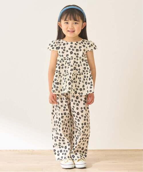 Lycee mine（リセマイン）の「【セットアップ】アソート総柄ティアードブラウス・スカラップパンツセット【子供服】【キッズ】【女の子】（セットアップ・キッズ・ブラック/ダークブラウン/サックスブルー/ピンク/ブルー/アイボリー/エメラルド/ブルーグレー・110cm/100cm/120cm/130cm/140cm/150cm）」の12枚目の写真