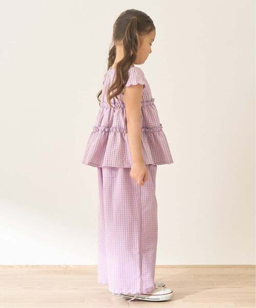Lycee mine（リセマイン）の「【セットアップ】アソート総柄ティアードブラウス・スカラップパンツセット【子供服】【キッズ】【女の子】（セットアップ・キッズ・ブラック/ダークブラウン/サックスブルー/ピンク/ブルー/アイボリー/エメラルド/ブルーグレー・110cm/100cm/120cm/130cm/140cm/150cm）」の9枚目の写真