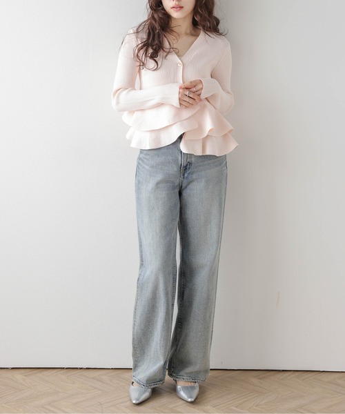 AMELY（エミリー）の「ペプラムリブニットカーディガン（カーディガン/ボレロ・レディース・ホワイト/モカ/イエロー/ピンク/ブラック・フリー）」の19枚目の写真